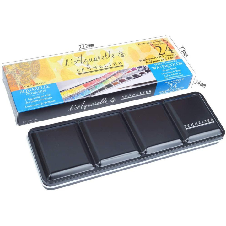 Boîte En Métal De 24 1/2 Godets - Peinture Aquarelle Extra-Fine - Sennelier