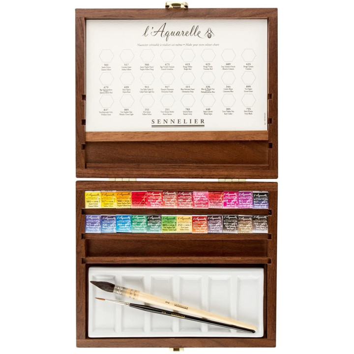 Coffret En Bois De 24 Demi-Godets Aquarelle Extra-Fine - Sennelier