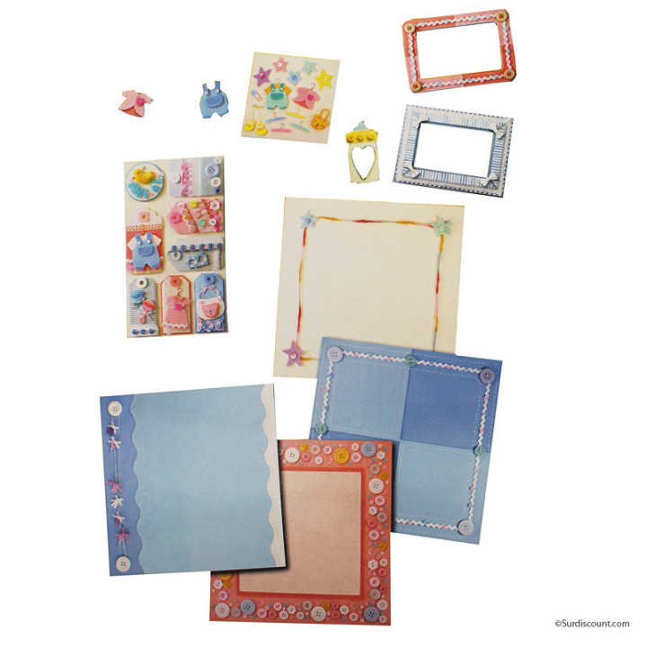 Kit Papier 30x30cm Scrapbooking Naissance Fille Et Garçon - Erica