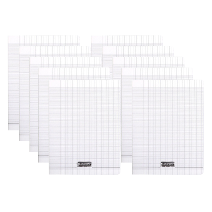 Lot de 10 cahiers - 24x32(cm) - Grands carreaux - 96 pages - couverture en polypro - sans spirale - Clairefontaine - Calligraphe
