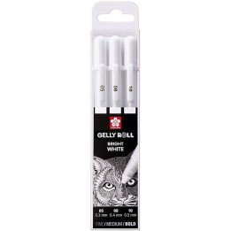 Etui De 3 Stylos Sakura Gelly Basic White - Blanc - 0,3/0,4/0,5 Mm -Sakura