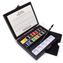 Coffret En Bois De 16 Demi-Godets Aquarelle Fine - Sennelier