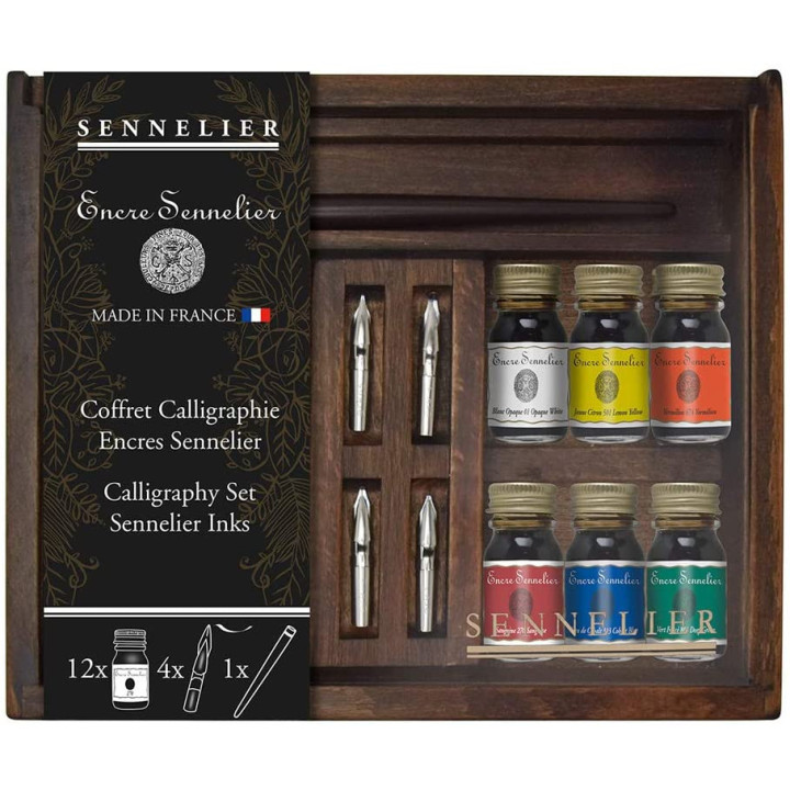 Coffret En Bois Calligraphie Encre De Chine - 12 X 10Ml - Sennelier