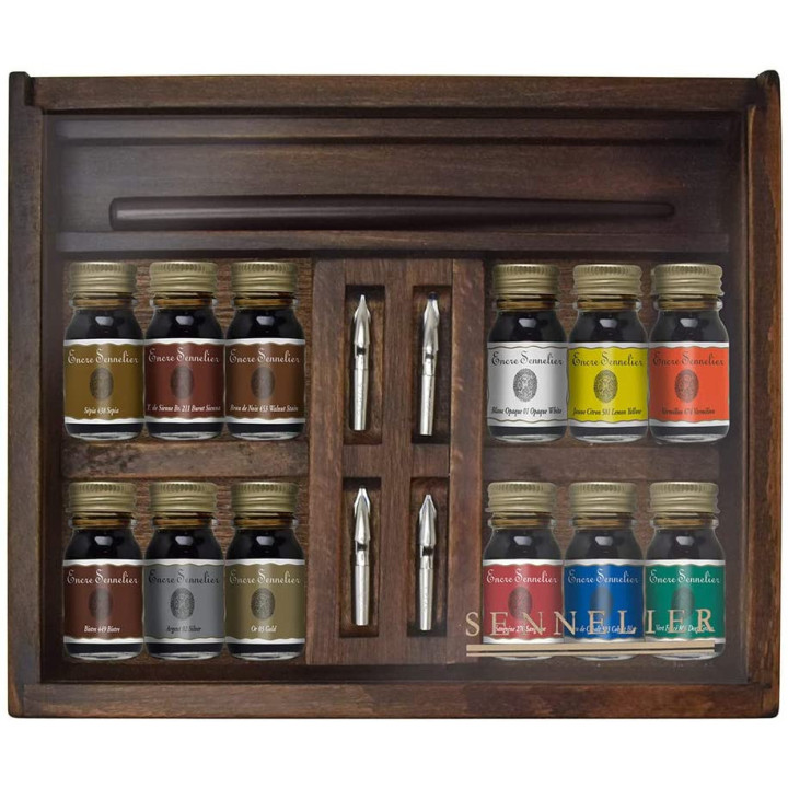 Coffret En Bois Calligraphie Encre De Chine - 12 X 10Ml - Sennelier