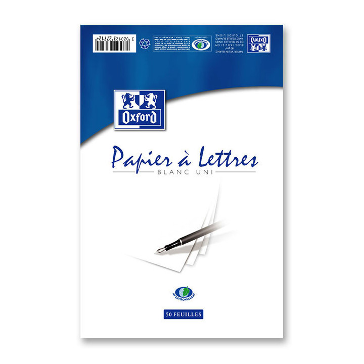 Papier à lettres - A5 - Blanc - 50 feuilles - Courrier - Ecriture - Oxford