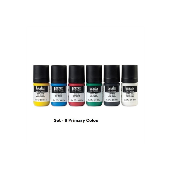 Gouache acrylique - Mate - Liquitex - 6 couleurs - Flacons 22ml - Beaux-arts