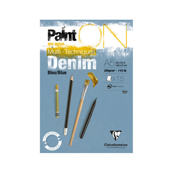 Painton Bleu Denim Bloc Collé 15F A5 250G - Clairefontaine