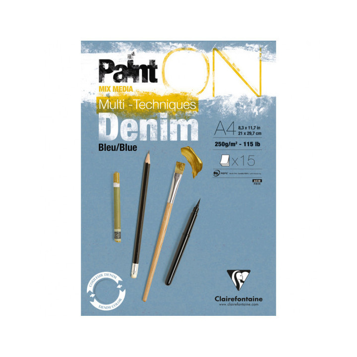 Painton Bleu Denim Bloc Collé 15F A4 250G - Clairefontaine