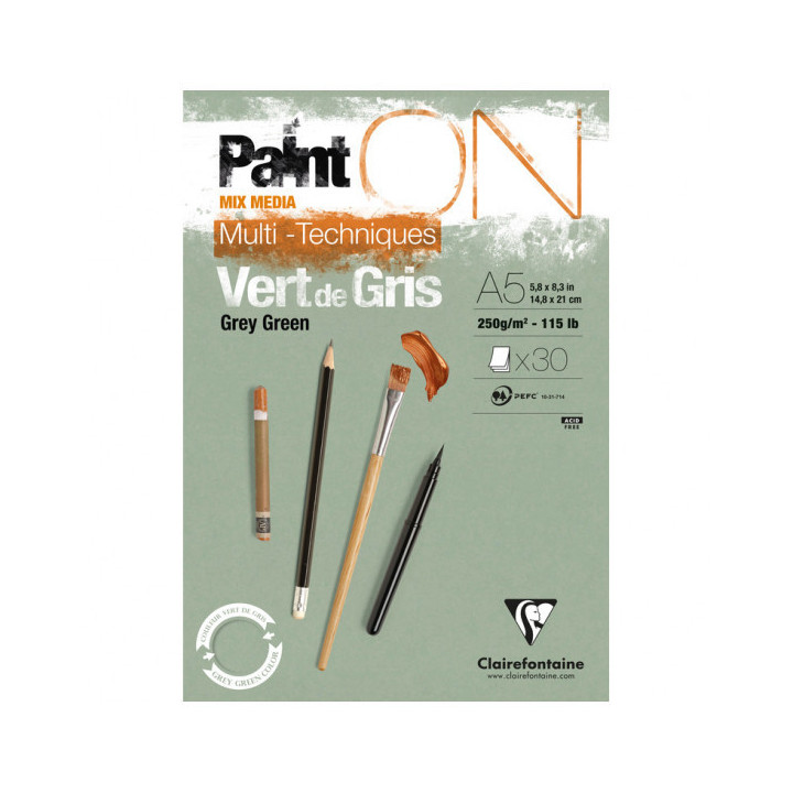 Bloc - A5 - Multi techniques - Vert - 30 feuilles - 250g - Clairefontaine - Paint'On