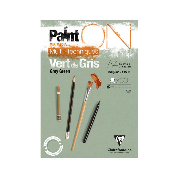 Bloc - A4 - Multi techniques - Vert - 30 feuilles - 250g - Clairefontaine - Paint'On