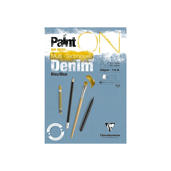 Painton Bleu Denim Bloc Collé 15F A3 250G - Clairefontaine