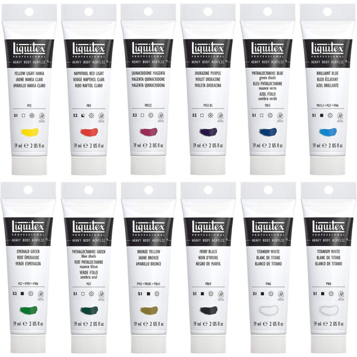 Set Peinture Acrylique de 12 tubes - Liquitex Heavy Body