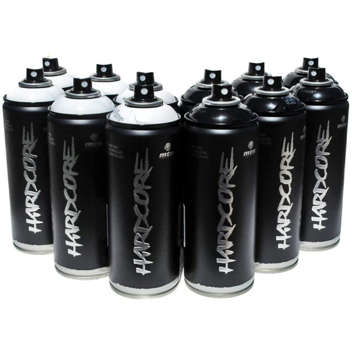 Lot 12 Bombes Peinture Mtn Hardcore Noir Et Blanc
