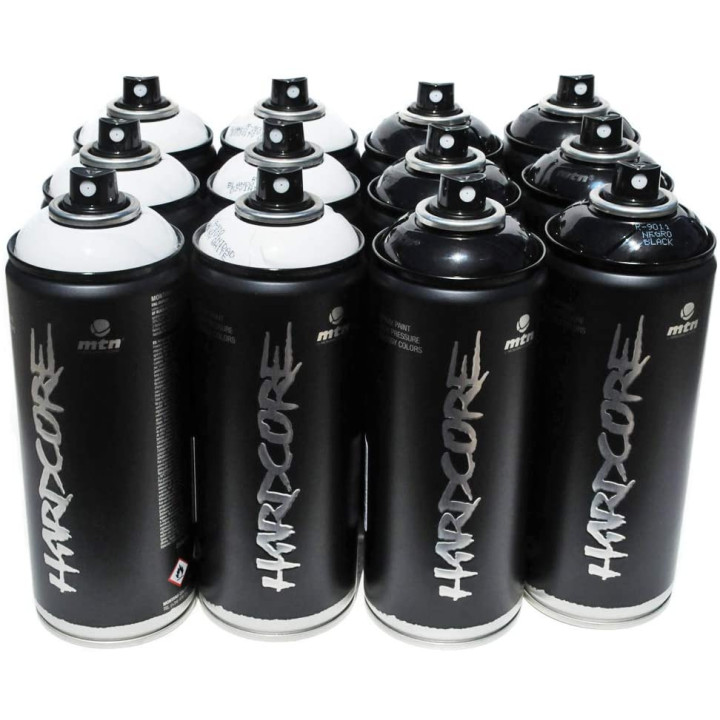Lot 12 Bombes Peinture Mtn Hardcore Noir Et Blanc