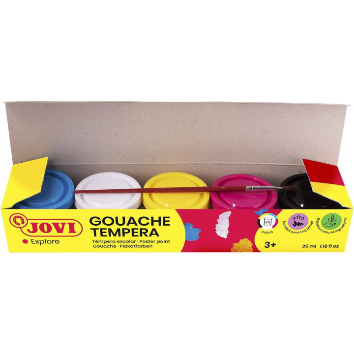 Peinture gouache - Enfant - Dès 3 ans - 5 pots 35ml - 5 couleurs - Jovi