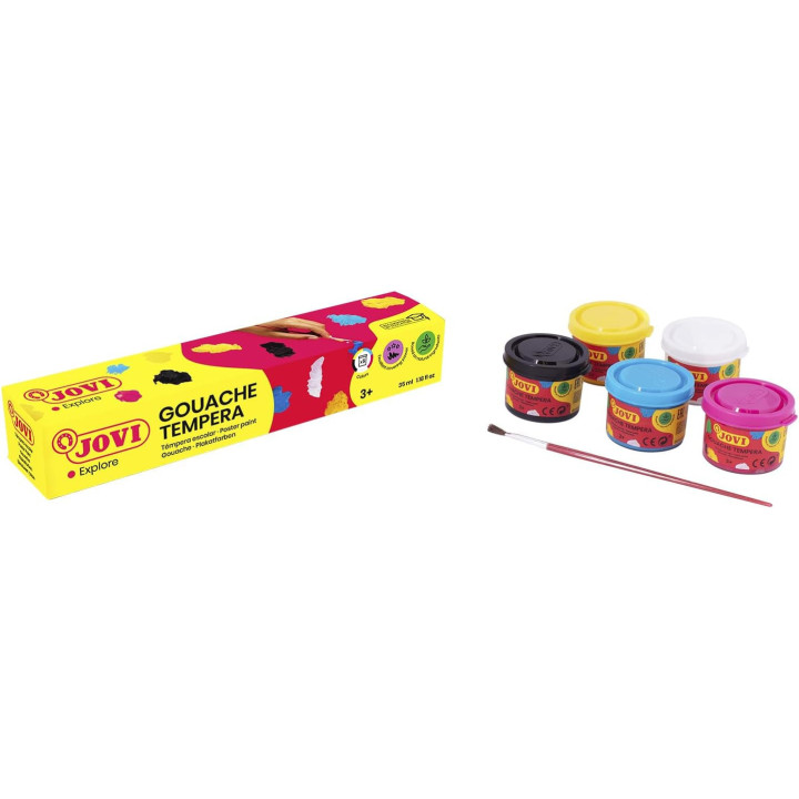 Peinture gouache - Enfant - Dès 3 ans - 5 pots 35ml - 5 couleurs - Jovi