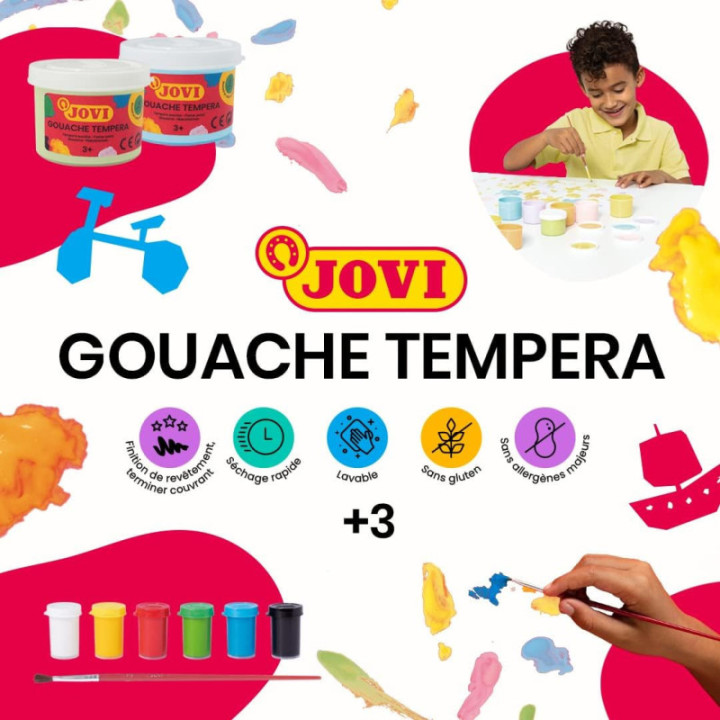 Peinture gouache - Enfant - Dès 3 ans - 5 pots 35ml - 5 couleurs - Jovi