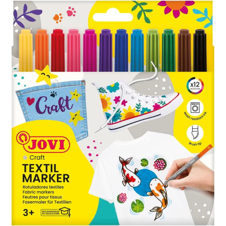 Feutres - Permanent - Tissus - Vêtements - 12 couleurs - Jovi