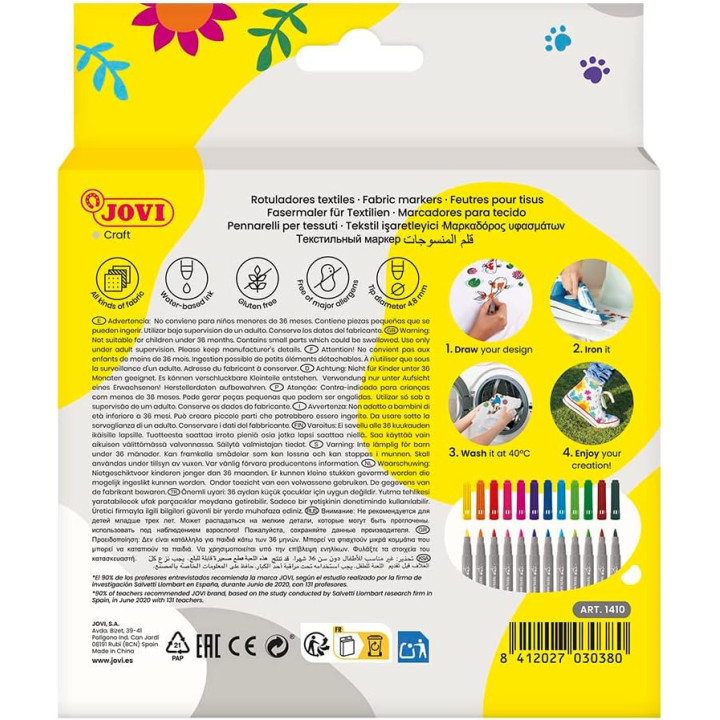 Feutres - Permanent - Tissus - Vêtements - 12 couleurs - Jovi