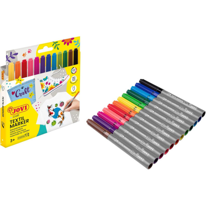 Feutres - Permanent - Tissus - Vêtements - 12 couleurs - Jovi
