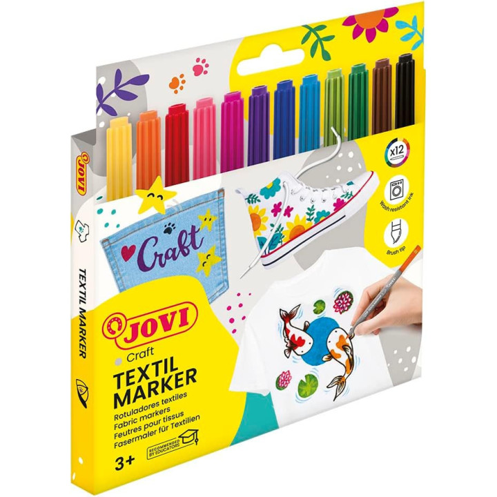 Feutres - Permanent - Tissus - Vêtements - 12 couleurs - Jovi