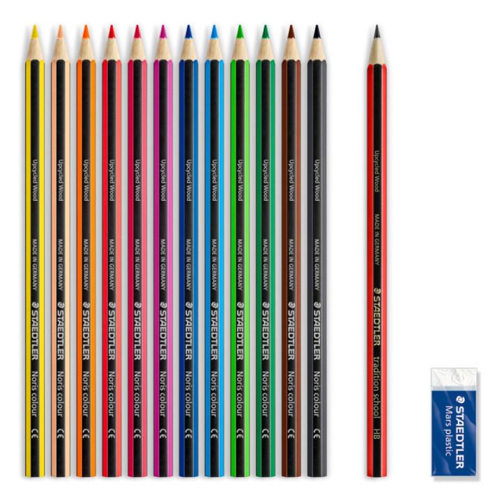 12 crayons de couleur - Gomme blanche - Crayon graphite - Noris Club - Staedtler