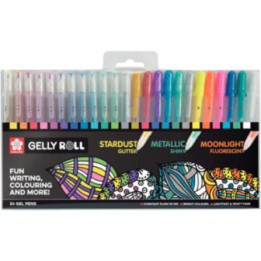 24 stylos - Encre gel métallisé et fluo - Sakura Gelly Roll - Couleurs clair de lune