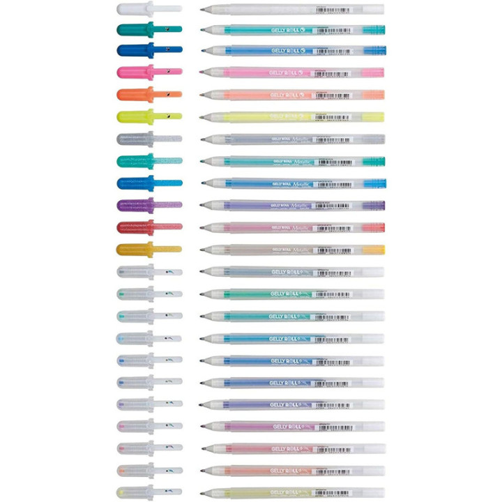 24 stylos - Encre gel métallisé et fluo - Sakura Gelly Roll - Couleurs clair de lune