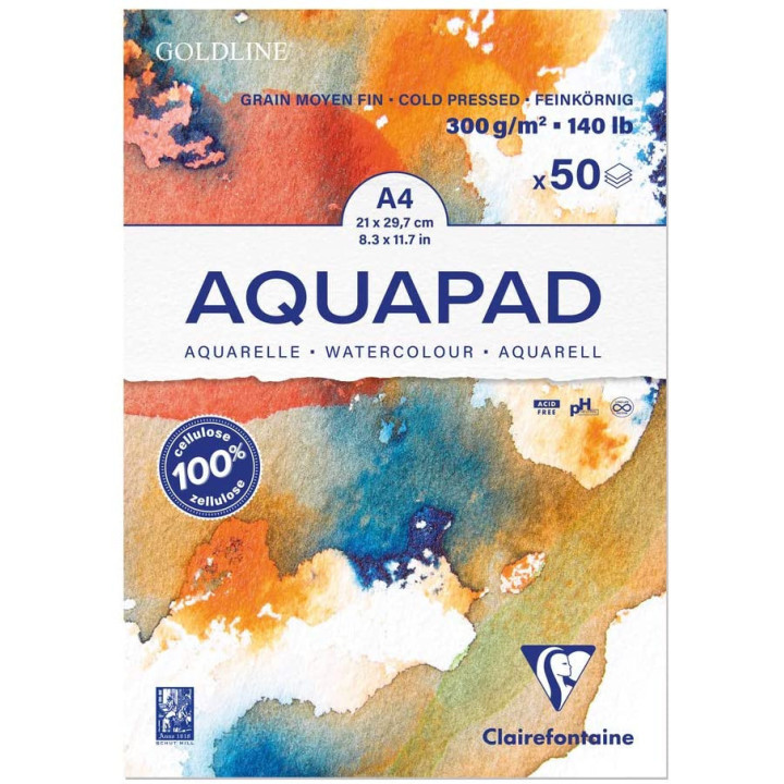 Bloc - Aquarelle - A4 - Grain moyen fin - 50 feuilles - 300g - Clairefontaine - Aquapad