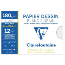 Papier dessin - A4 - 180g - Blanc à grain - Sans acide - 12 feuilles - Clairefontaine