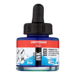 Encre - Acrylique - Cyan primaire - 572 - Amsterdam - Flacon 30ml - Beaux-arts
