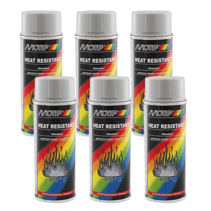 Lot de 6 bombes de peinture haute température - argent - Motip