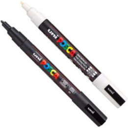 Lot de 2 marqueurs Posca PC-3M noir et blanc | pointe fine conique