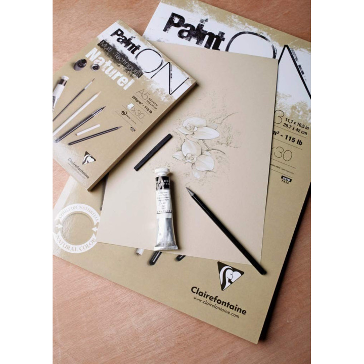 Bloc - A3 - Multi techniques - 30 feuilles - 250g - Clairefontaine - Paint On Natural