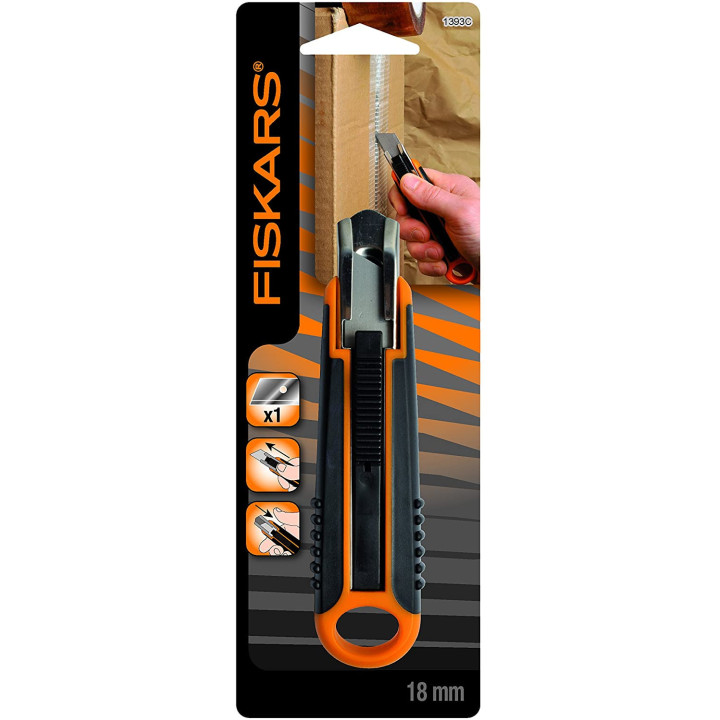 Cutter de sécurité Fiskars 18mm noir et orange