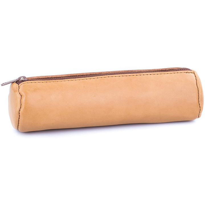 Trousse fourre-tout ronde 6 x 21 cm cuir véritable Elba