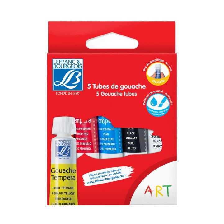 Lot De 5 Tubes De Gouache - Couleurs Primaires - Lefranc Bourgeois