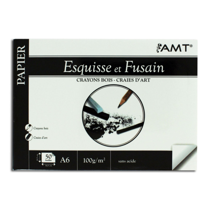 Bloc - Esquisse - Fusain - A6 - 50 feuilles - 100g - AMT - Beaux-arts