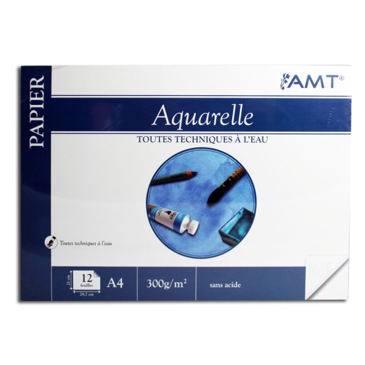 Bloc - Aquarelle - A4 - 12 Feuilles - 300G/M2- Amt