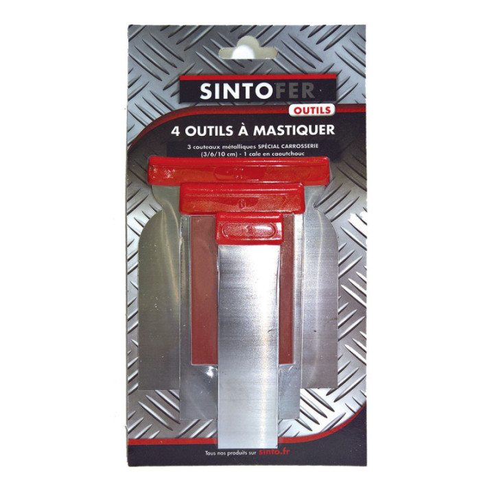 Outils à masquer - 3 spatules en acier - Assortiment de tailles - 1 spatule caoutchouc - Sintofer