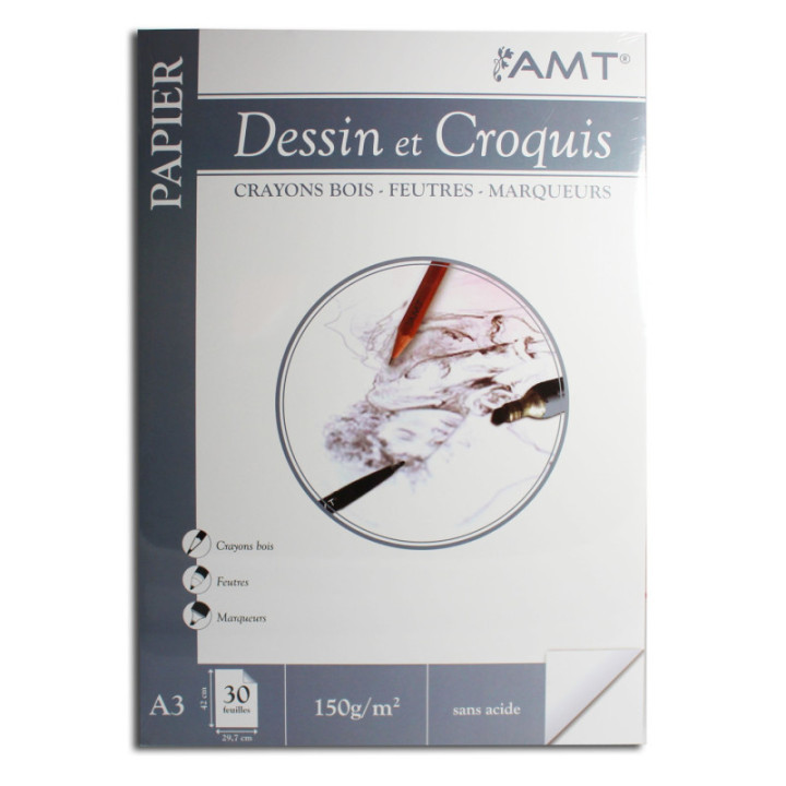 Bloc - Dessin - Croquis - A3 - 30 feuilles - 150g - Amt