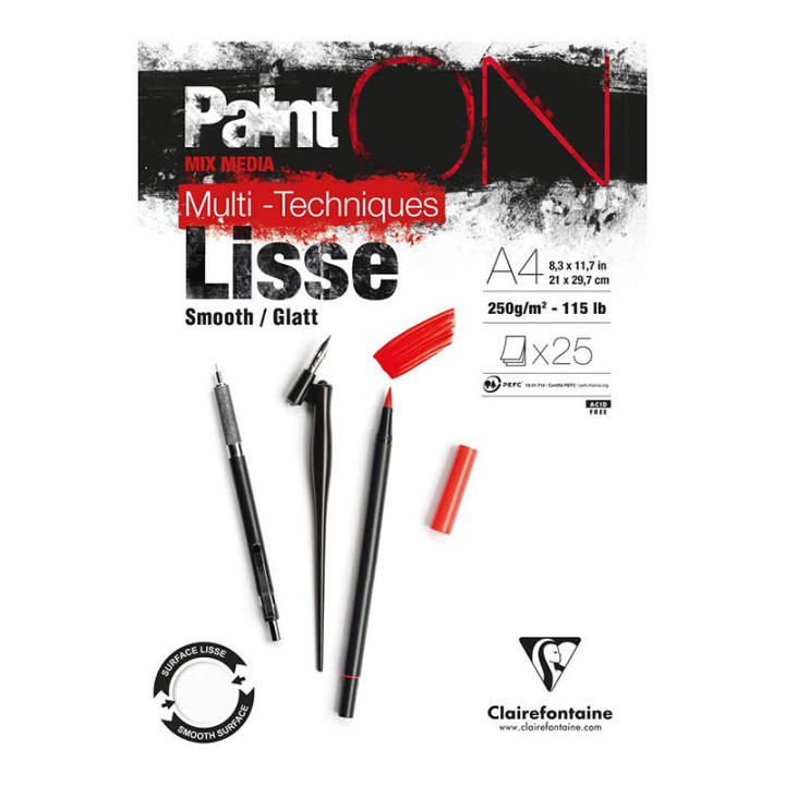 Bloc - Dessin - A4 - 25 feuilles - Lisse - Blanc - 250g - Clairefontaine - Paint'On