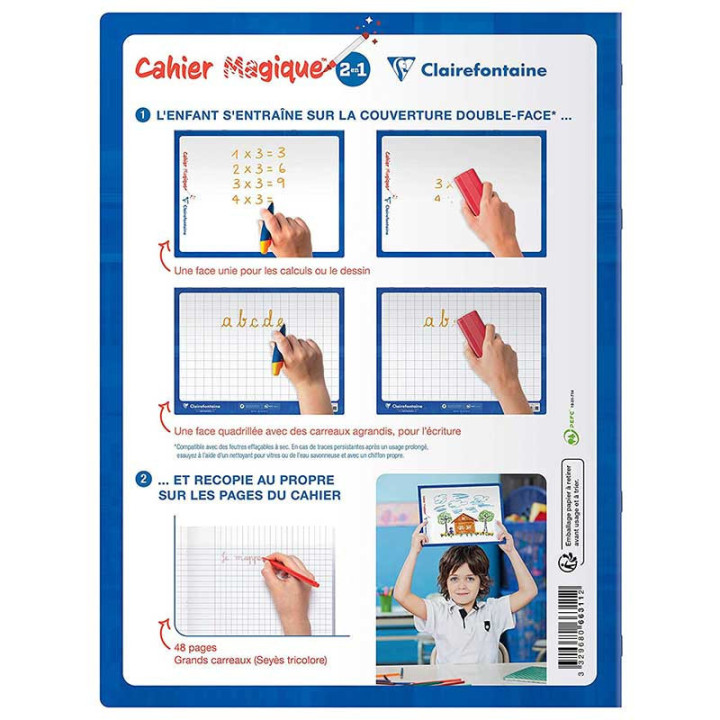 Cahier - 24x32(cm) - Grands carreaux - 48 pages - couverture en carton - sans spirale - Clairefontaine