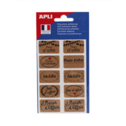 Etiquettes - Plaisir d'offrir - Kraft - 20 x 32 mm - Cadeau - Bouquet de fleur - Apli