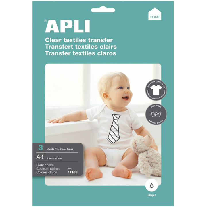 Feuilles de papier transfert textile blanc 21 x 29,7 cm A4 Apli Agipa
