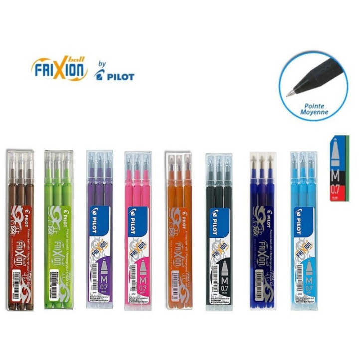 Lot de 3 recharges FriXion pointe moyenne 0,7mm bleu nuit Pilot