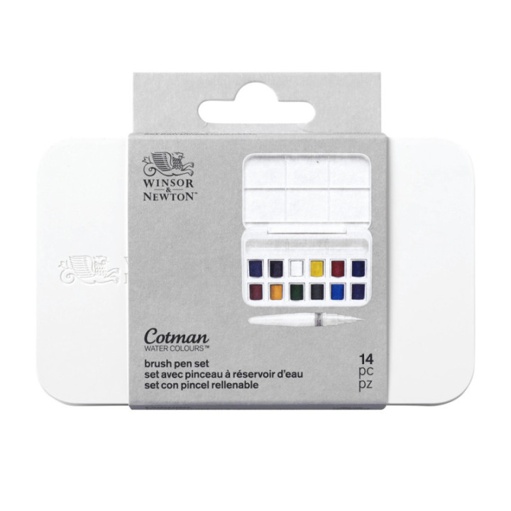 Peinture aquarelle - Fine - Boîte de 12 demi-godets + pinceau - Winsor et Newton