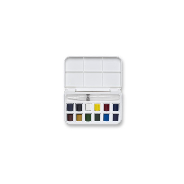 Peinture aquarelle - Fine - Boîte de 12 demi-godets + pinceau - Winsor et Newton