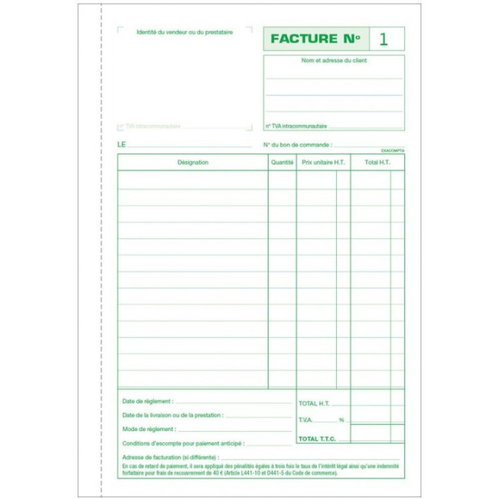 Facturier - Dupli - Autocopiants - A5 - 50 feuilles - Exacompta - 3278E