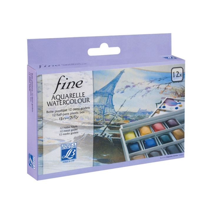 Boîte De 12 Demi-Godets Aquarelle Fine - Lefranc Bourgeois